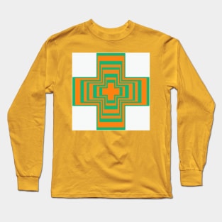 Abstract Cross Orange and Green Long Sleeve T-Shirt